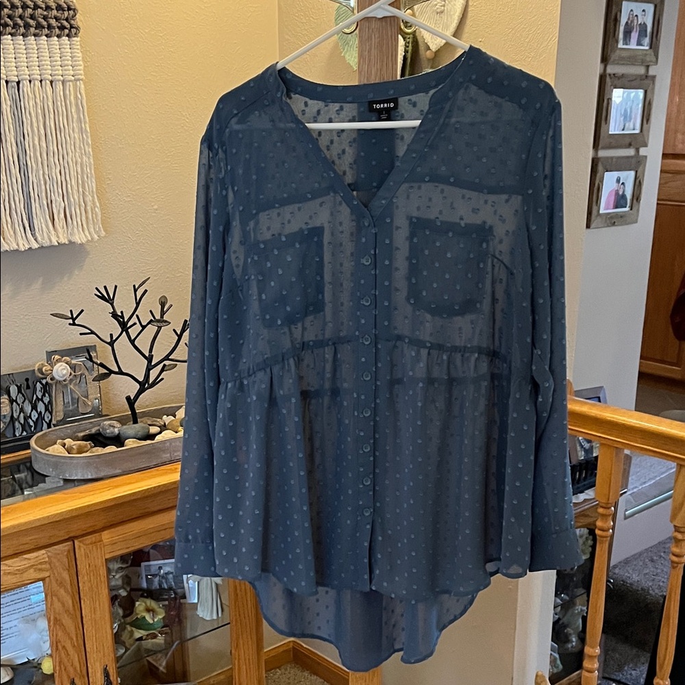 Torrid Blue Sheer Button-Up Blouse